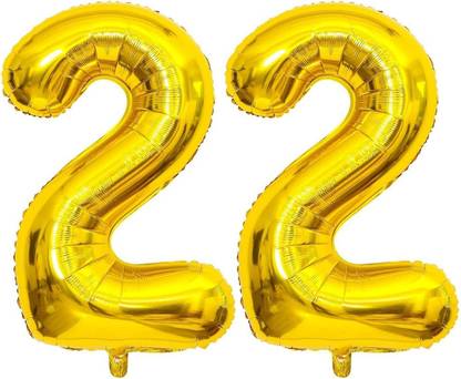 FLICK IN Printed 2Pcs 22 number Gold Foil Balloon 16 Inch For Birthday Decoration Balloon