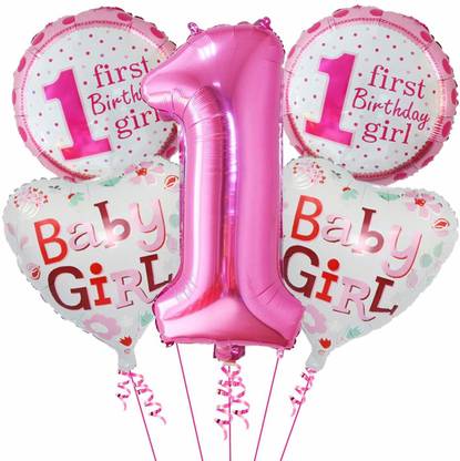 Fun and Flex Printed 1ST BIRTHDAY GIRL THEME FOIL BALLOON BOUQUET SET OF 5 Balloon