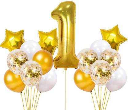 groovy dudz Solid 1st Birthday Decoration Foil Balloon Combo Set Balloon