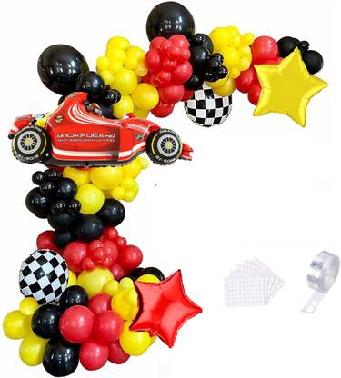 BashNSplash Printed F1 Racing Check Flag Racing Theme Balloon Garland Arch Set Car theme Decoration Balloon