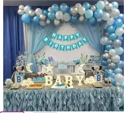 FLIPZONE Solid Dark Blue Dark White Light Blue Light White 60 Balloons Combo Set For Birthday Balloon