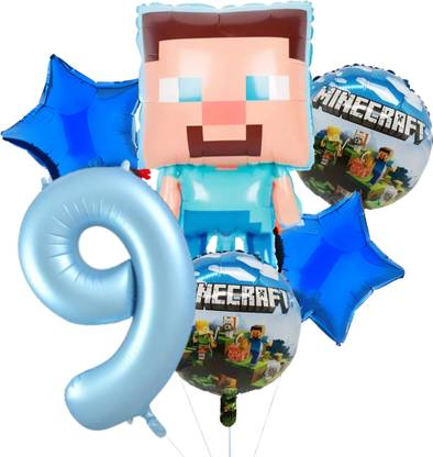 BashNSplash Printed 9th Birthday Minecraft Theme Party foil Balloon Set gamer Bday Helium Quality Balloon Bouquet