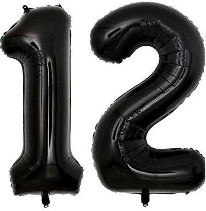 BashNSplash Solid 12 BLACK 32" NUMBER FOIL BALLOON 12TH BIRTHDAY ANNIVERSARY NUMERIC MILESTONE Letter Balloon