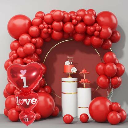 R G ACCESSORIES Solid Dark Red Balloons Garland Kit Of 62 Pcs For Party Decorations Balloon