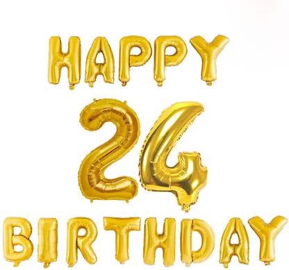 M K GIFT SHOP Solid 24th Birthday Decorations Combo – Happy Birthday and 24 Number Foil Balloon Set Letter Balloon