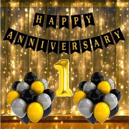 निम्बार्क कलेक्शन सॉलिड Happy Anniversary Gold Black Banner गुब्बारा