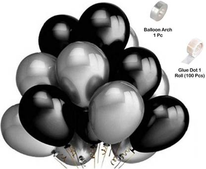 Gomicro Solid 10-inch Metallic 30 Silver, 30 Black Balloon, 2 Tape For Decoration Balloon