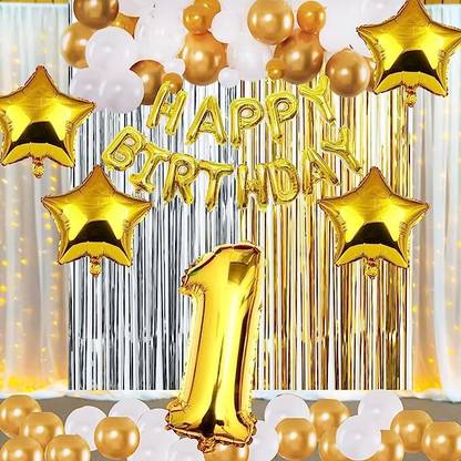 groovy dudz Solid 1st Birthday Decoration Items Kit Balloon