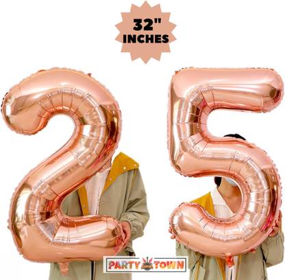 PartyTown Solid 32'' inches Rose gold "25" Number helium foil balloons for Birthday Balloon
