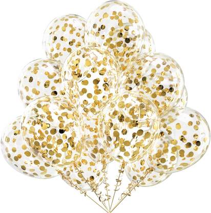 Rozi Decoration Printed Confetti Metallic Latex Balloons Golden Theme Set of 10 for Birthday Party Decor Balloon