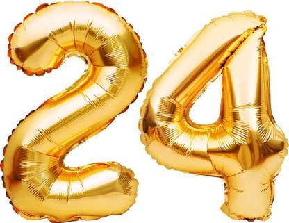PARTY MIDLINKERZ Solid Birthday Numbers Solid Golden '24' Numerical Foil Balloon for Celebration Balloon