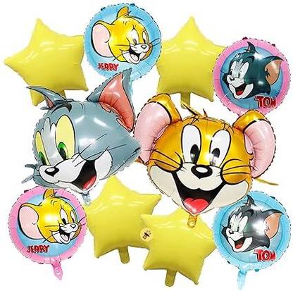 toyuniverse Printed 10 Pcs Tom & Jerry theme Foil Balloons Set for Birthday & Party Celebrations Balloon
