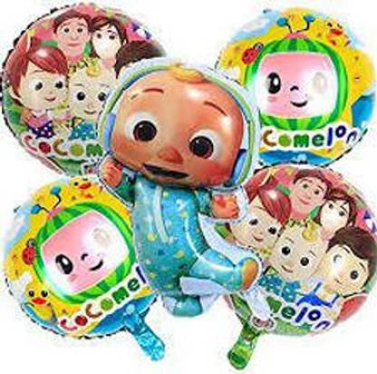 PARTY BREEZE Printed cocomelon happy birthday theme decorations combo kit set Balloon (Blue, Pack of 5)