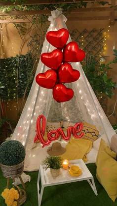 DAY DECOR Solid Valentine's Day Decoration Items Love Heart Balloon 7Pc Anniversary Birthday Balloon