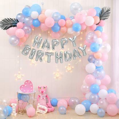 small candy Solid Happy Birthday Metallic Solid Pastel Balloons Decoration Kit 113 pcs set Letters Foil Balloon Banner (Silver Pack of 43) Letter Balloon