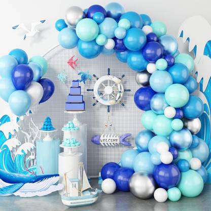 Bash N Splash Solid Tiffany Blue Silver sky Balloon Garland Kit Chrome Baloon Teal Royal Blue ballon Balloon