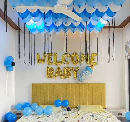 Bash N Splash Solid Welcome Baby balloon decoration kit with shade of blue & white Balloon