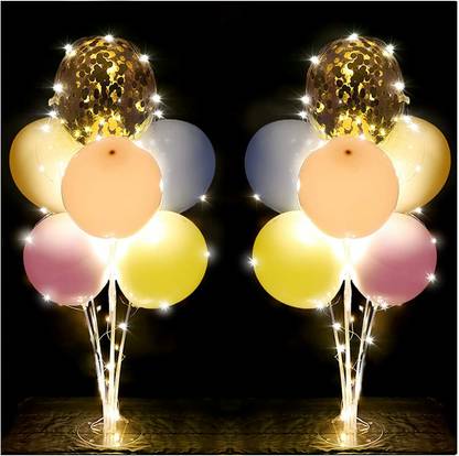 Baraky Solid 2 Set Table Balloon Stand Kit with String Light Table Macron Balloon