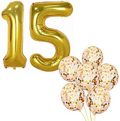 Selibration Solid Gold 32 Inch Number 15 Foil Balloons With 20 Pcs Confetti Balloons Balloon