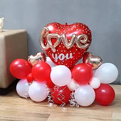 Shmaya Printed 1 big size heart balloon with 2 small ballon heart-pack of 30 Balloon