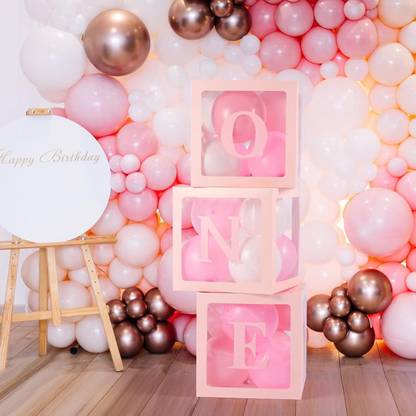 PARTY PARAGON Solid One Balloon Box for 1st Birthday Décor Set of 3 Box Balloon