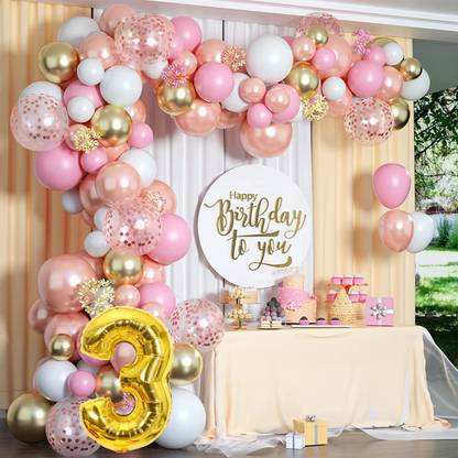 R G ACCESSORIES Solid Pink White Golden Balloons Garland Kit Of 54 Pcs For Party Decorations Balloon