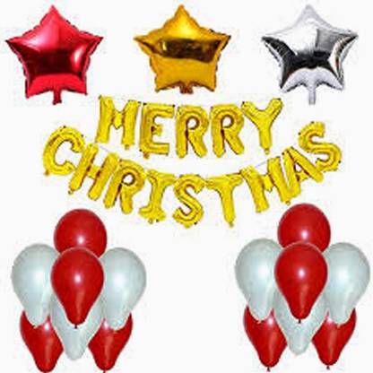 AYE Solid Merry Christmas 69 Pcs ( banner 16 +3 star+ 50 ballon) Balloon