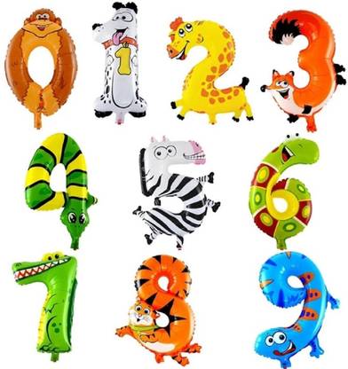 ARV Zone Solid 0-9 Jungle Theme Animal Shape Number Foil Balloon for kids Birthday Balloon