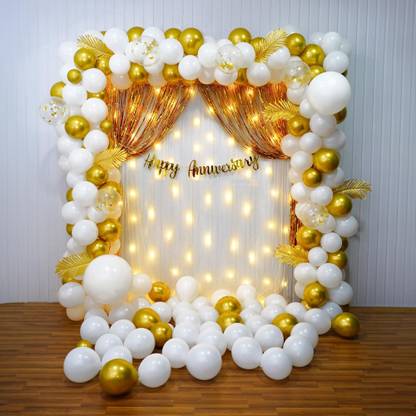 Bash N Splash Printed Golden White Happy Anniversary decoration Balloon Confetti Balloon Light 78 Pcs Balloon