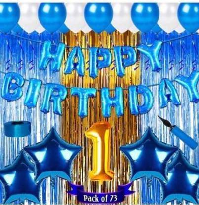 Viraat Solid Blue Birthday combo for 1 Year old baby (Pack of 73) Balloon
