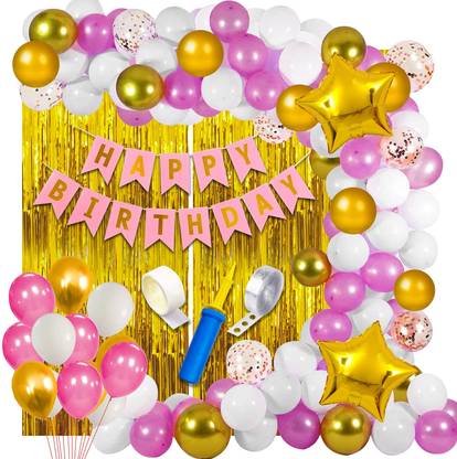 DAY DECOR Solid Happy Birthday Decoration Kit Combo Theme D?cor | Birthday Decoration Items Set Balloon