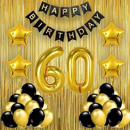 groovy dudz Solid Black Gold 60th Birthday Party Decorations Balloon
