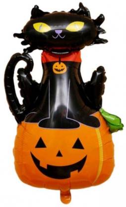 Partywala Printed Cat On Pumpkin Head Shape Foil Balloon 14 inch Pack Of 3 Balloon