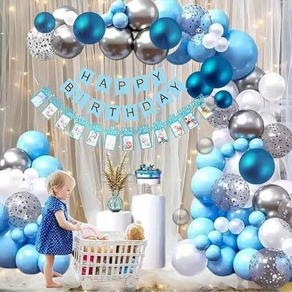 PARTY MIDLINKERZ Solid 1st First Happy Birthday Decoration kit items - 68 Pcs Birthday combo pack Balloon