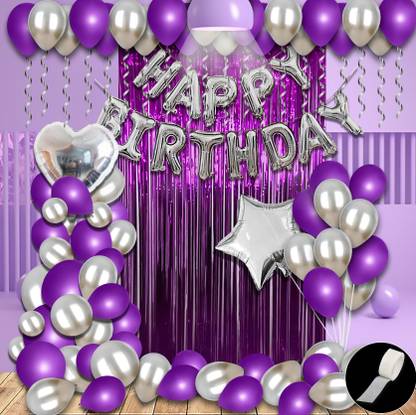 Flyelle Solid Purple & Silver balloon decoration set of 47; gorgeous Birthday decoration kit Balloon
