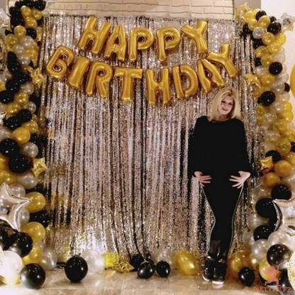 BUC Solid 33 PC Birthday Decoration Kit Blue Yellow Purple Green Pink Orange Foil Birthday Balloon