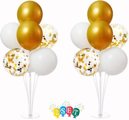 Rd Decorative Printed White gold Balloon stand kit 2 sets,And.16 Balloons Floor Table Balloon Balloon