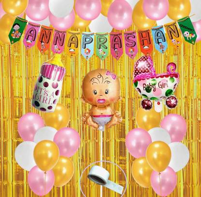 Agk Printed Annaprashan Decoration Item Balloon Kit For Baby Girl, Rice Ceremony Decoration Balloon