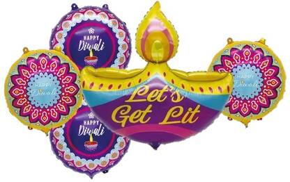 BashNSplash Printed Happy Diwali lets Get lit indian festival balloon Balloon