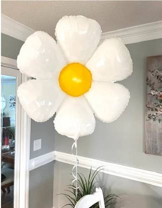 BashNSplash Printed 27" White Daisy Flower Foil Balloon 1 Pc Daisy Large Flower Foil Mylar Balloon Balloon