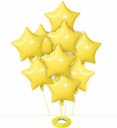 AMFIN Solid (Pack of 10) Yellow Pastel Star Shape Foil Balloon with Balloon Balloon