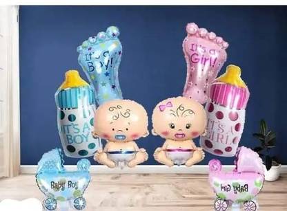 SOI Printed Baby shower Decorations Combo set With Baby Girl & Boy Foil Balloon Balloon