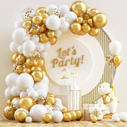 ANILOONS Solid Gold & White Metallic Balloon Garland Kit - Celebrate Your Precious Day Balloon