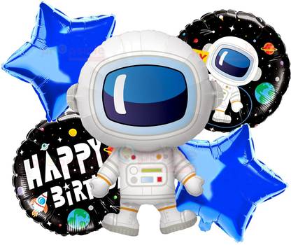 Fun and Flex Printed Astronaut Theme Helium Quality Foil Balloon Set for Space Theme Birthday Party Balloon Bouquet