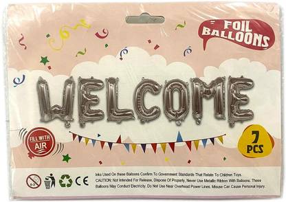 JON BHANDARI Solid 16" 40cm Welcome Banner Set, Foil Material Decoration Item (Silver) Balloon