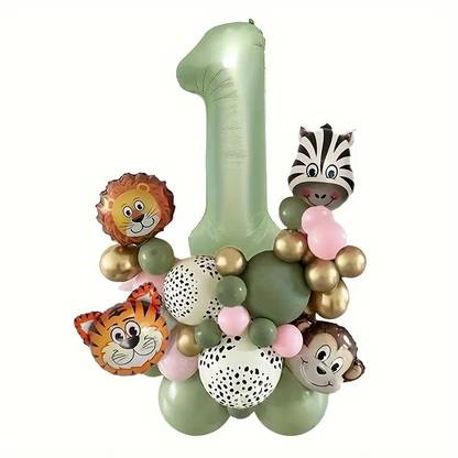Bash N Splash Printed 1 Number 1st Birthday Jungle Theme Decoration Standee Animal Balloon Marquee DIY Balloon Bouquet