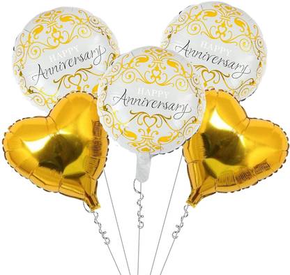 SOI Printed Happy Anniversary Foil Balloons Set of 5 Pcs Happy Anniversary Decoration Balloon