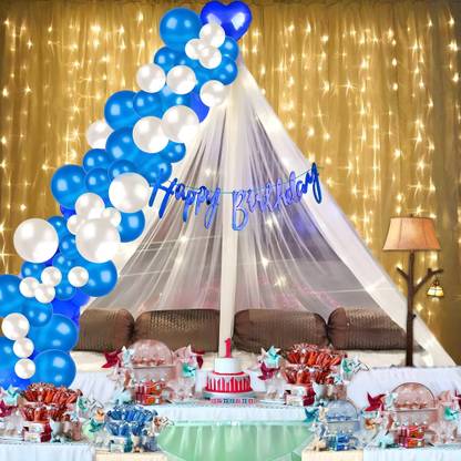 1iAM Printed Birthday Decoration Items Cursive - Banner, Net, Rice Light, Arch, 40 Balloons Balloon