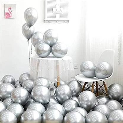 Mosclue Solid Hd/Latex/Metalic 100 Silver Balloons For Kids/Adult/Party/Birthday Decorations Balloon