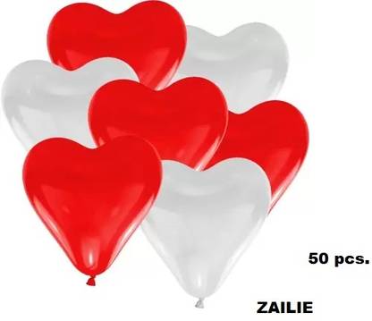 Zailie Solid 50 pcs Heart Shape RED & White Balloons Small in size Balloon
